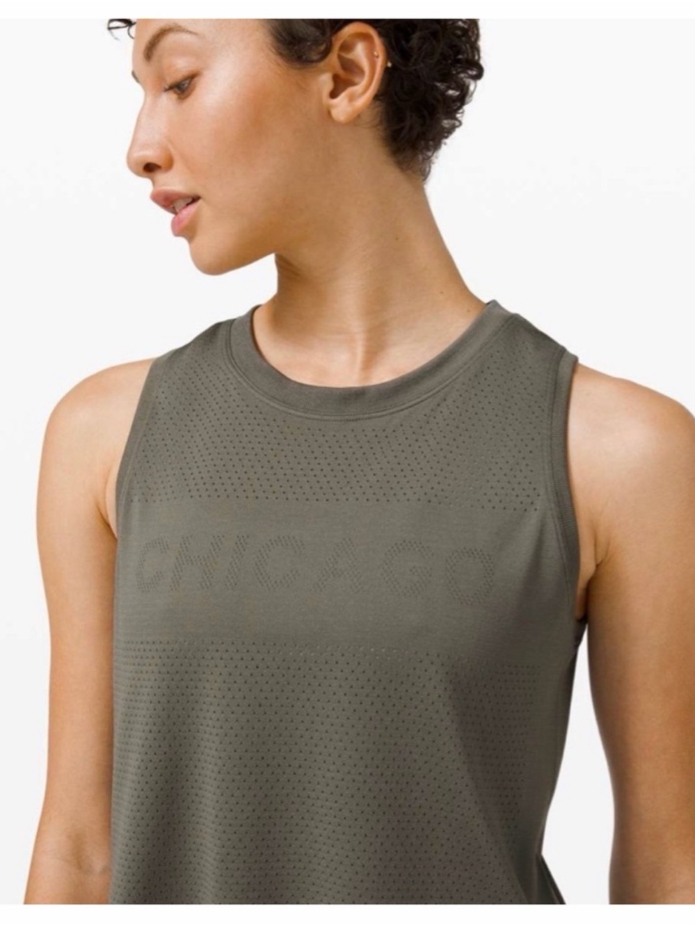 Lululemon Swiftly Breathe Crop Tank Spellout Chicago Grey Sage Size 12